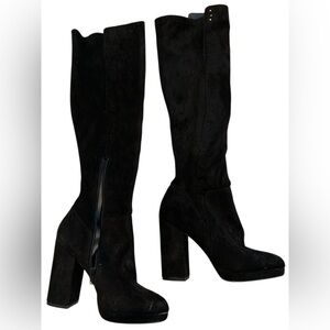 CALL IT SPRING Vegan Black Suede Block Heel Platform Knee High Boots Size 6